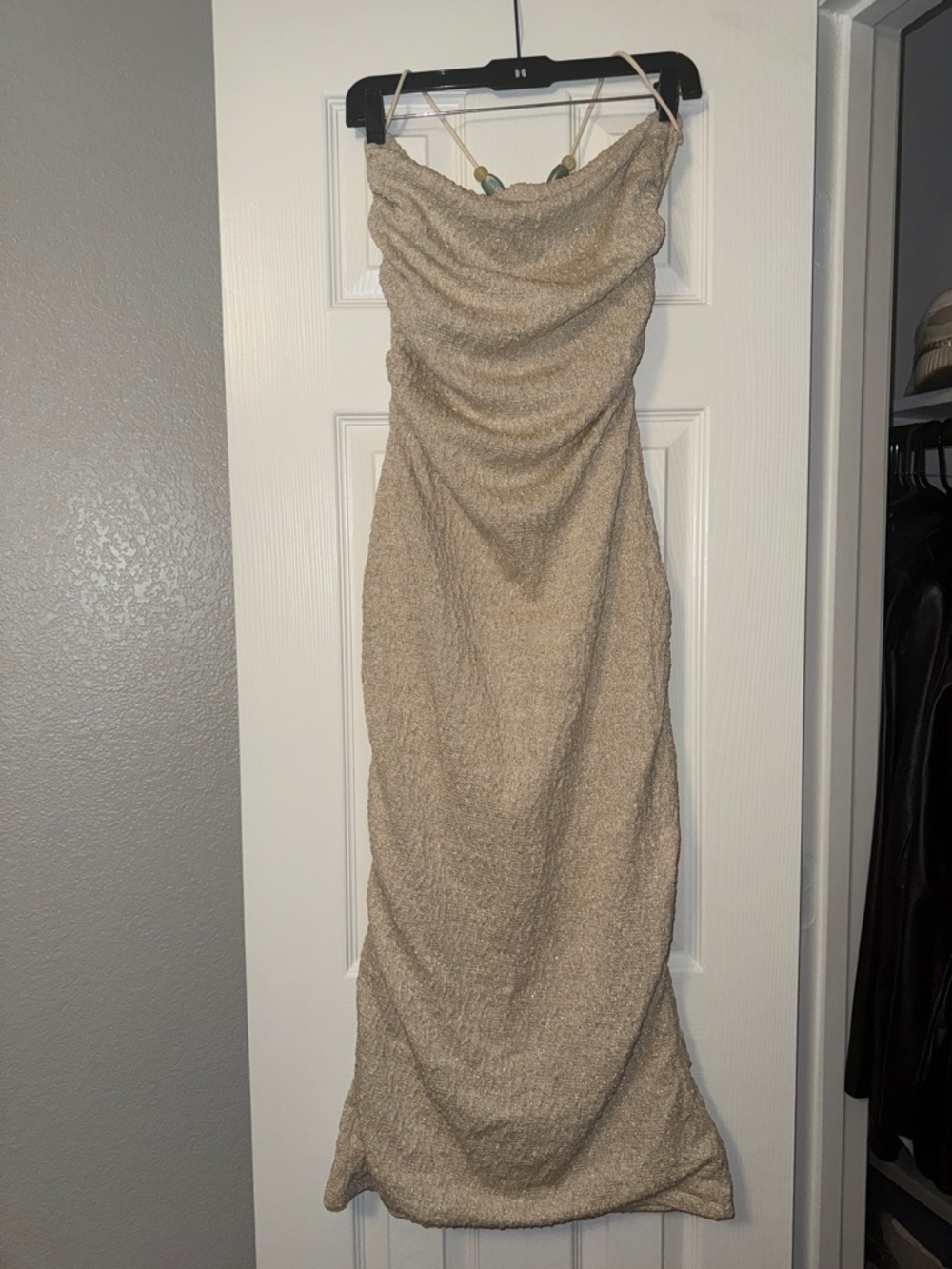 ASOS Beige Textured Cowl Neck Maxi Dress